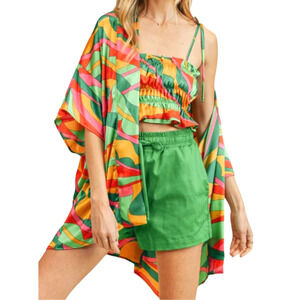 If She Loves Women's Small Multicolor Secret Garden Lightweight Kimono